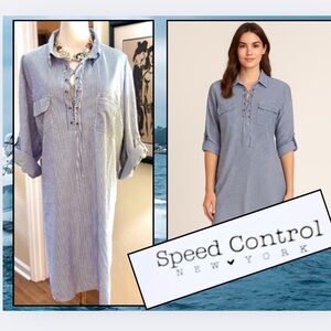 Speed Control,Slimming Blue/White Striped Long Sleeve Shirt Dress,eUC,Size 3X